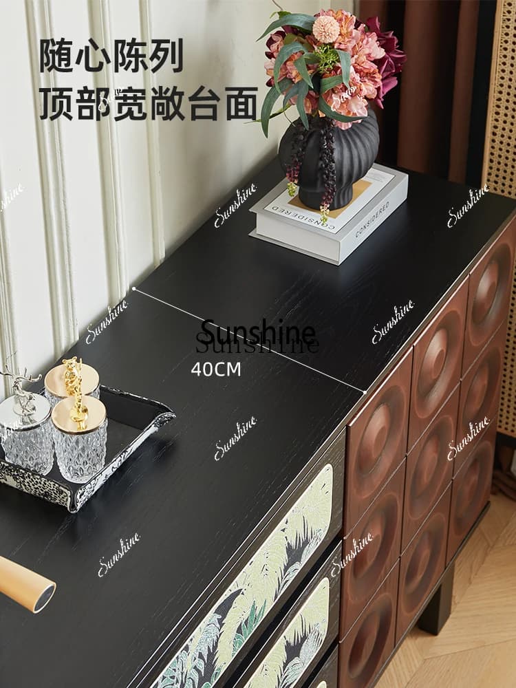 American rural solid wood antique style dining side storage living room painted wall lockerX