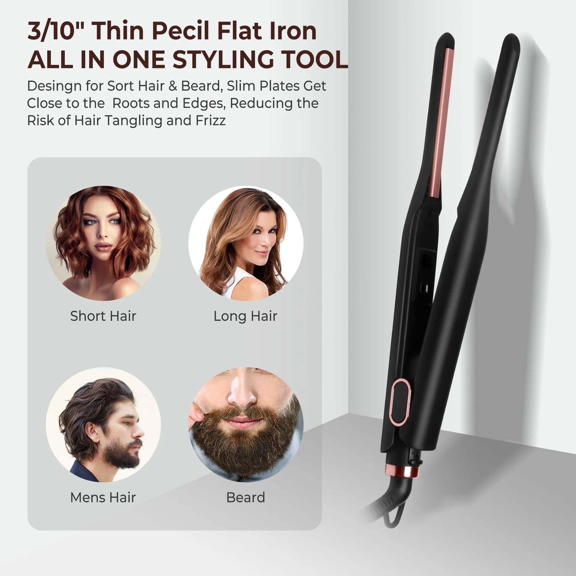 Constant temperature mini portable narrow version hair straightener, curling iron, straight roll, convenient for both purposes