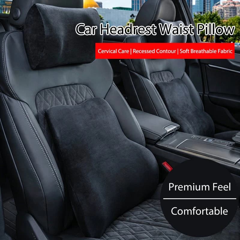 Suede Memory Foam Car Headrest Lumbar Support Cushion Comfort Breathable Car Seat Neck Waist Pillow Interior Accessories