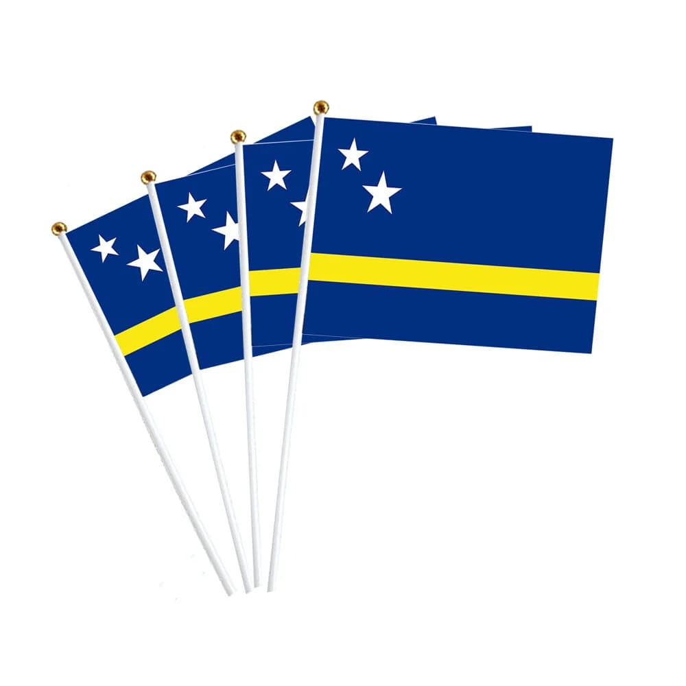 Aerlxemrbrae 14X21cm Custom Hand Flag Curacao Caribbean Island Netherlands Kingdom Banner with Plastic Flagpole