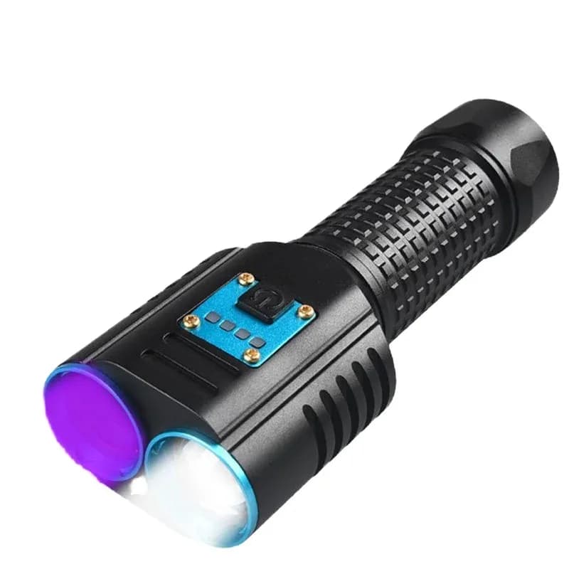 P50 LED Tactical UV Flashlight 365nm Black Light, Aluminum Alloy Type C USB Rechargeable, Waterproof Power Bank