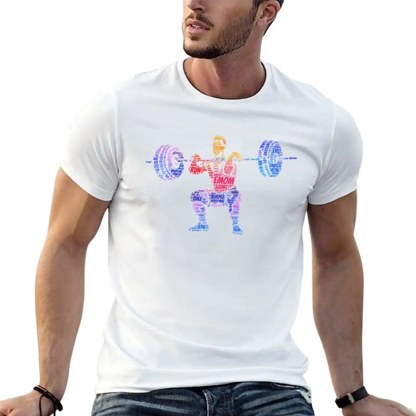 The Clean - CrossFit word cloud based design - Rainbow Text T-Shirt vintage croswit shirt man fitted t shirts for men