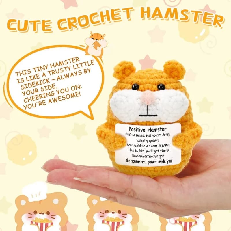 Positive Energy Hamster Doll - Yellow White Cute Handmade Crochet, Mini Animal Decor Home Desk Ornament Festival Gift
