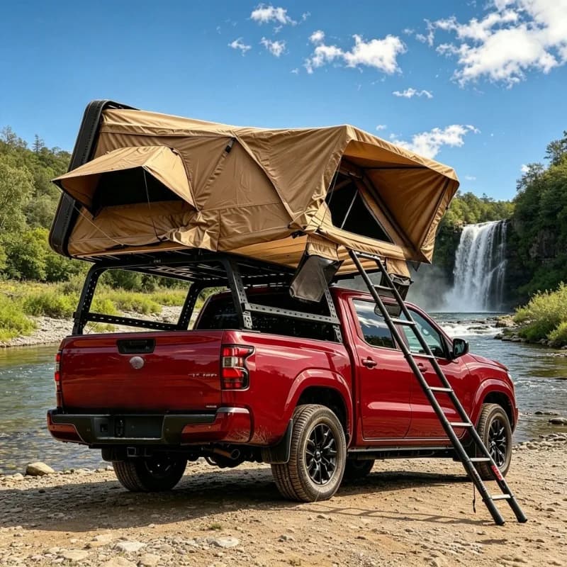 1-2 people self-driving camping roof tent, rollover design aluminum ladder light strip full set of practical configuration