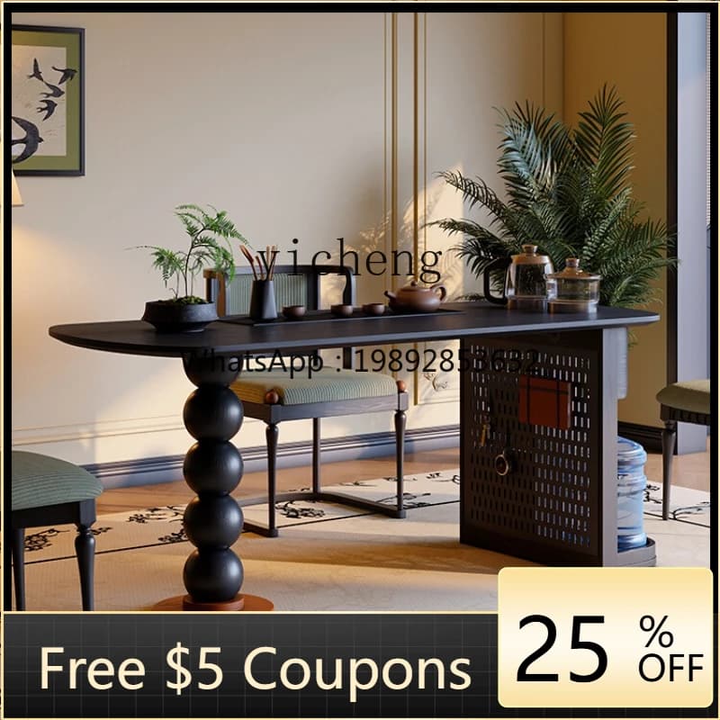 R1  retro solid wood tea table integrated tea table and chair combination small apartment living room balcony tea table