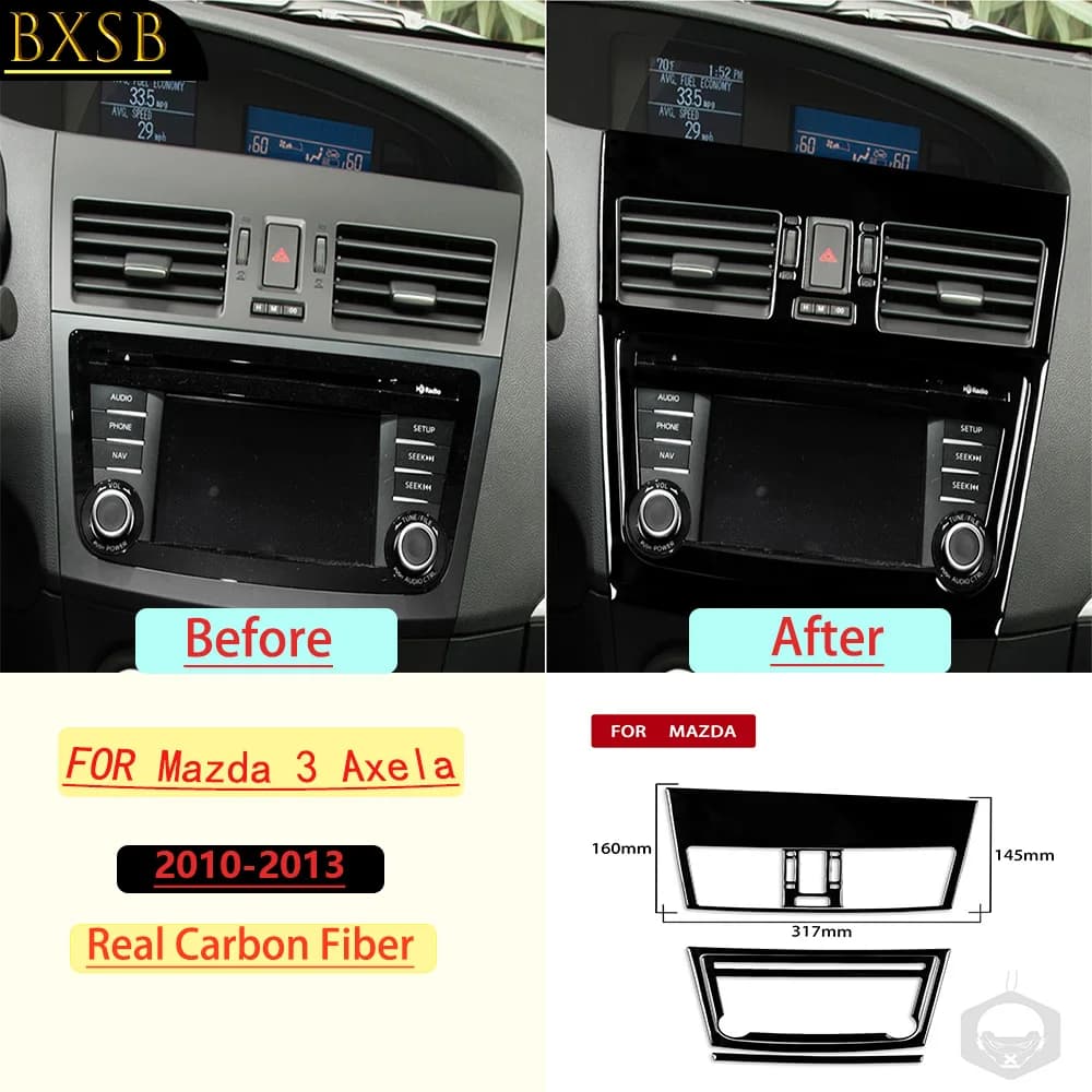 For Mazda 3 Axela 2010-2013 Center Console Navigation Panel Kit Trim Real Carbon Fiber Interior Accessories Decoration Stickers