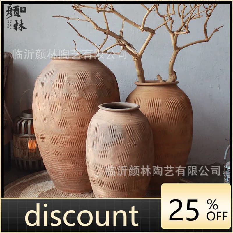 LMM Floor-to-ceiling Soil Pot Ancient Vase Chinese Coarse Pottery Pot Earth Pot Large