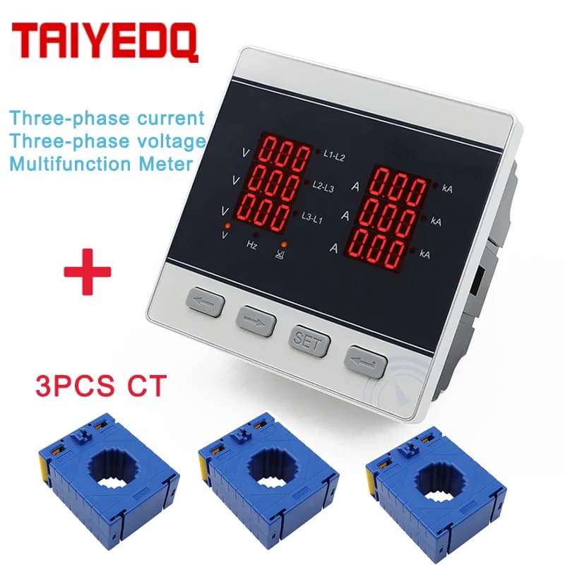 AC220V Three Phase Multifunctional Current Voltage Frequency Panel Meter With High-Precision Transformer 30A 50A 100A 200A