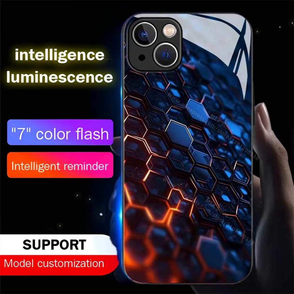 Honeycomb Diamond Grid Pattern LED Light Phone Case Glitter Shockproof Cover For iPhone Air 17 16 E 15 14 13 12 11 Pro Max XR XS