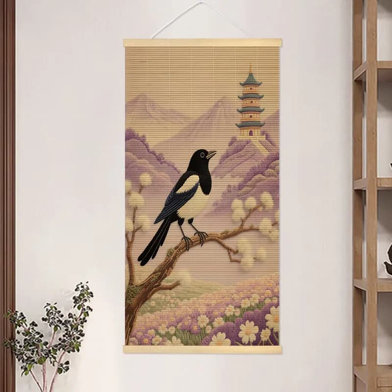 Paintings Bird Flower Bamboo Scroll Wall Art Chinese Landscape for Living Room Entryway Zen Sanctuary room decor aesthetic