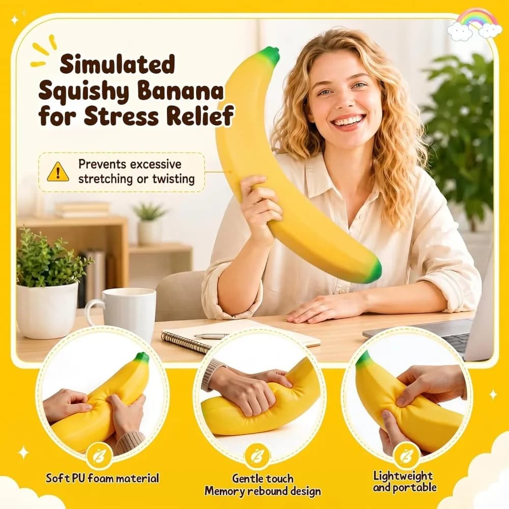 1Pc Giant Banana Squishy Gift Simulated Banana Squeeze Gadget Squishy Stress Relief Fidget Fruit for Home Office Pressure Prop