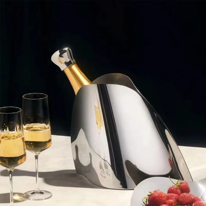 Nordic light luxury stainless steel champagne ice bucket ornament, hotel creative home living room table soft decoration
