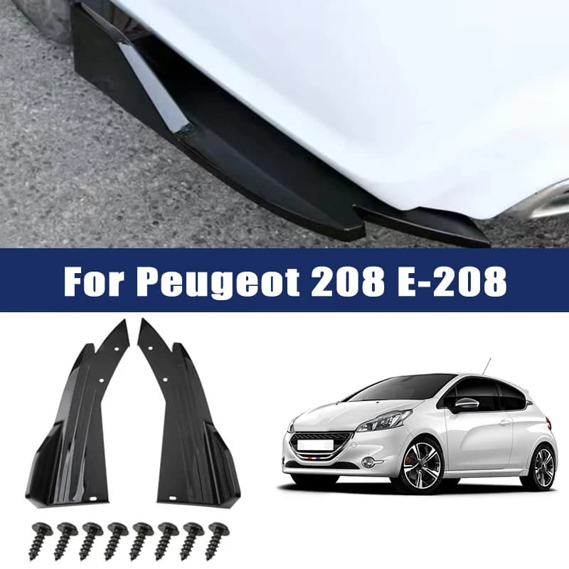 2pcs Car Rear Bumper Spoiler Lip Carbon Fiber Wing Trim Anti-crash Diffuser Side Skirt Wrap Angle Splitter For Peugeot 208 E-208