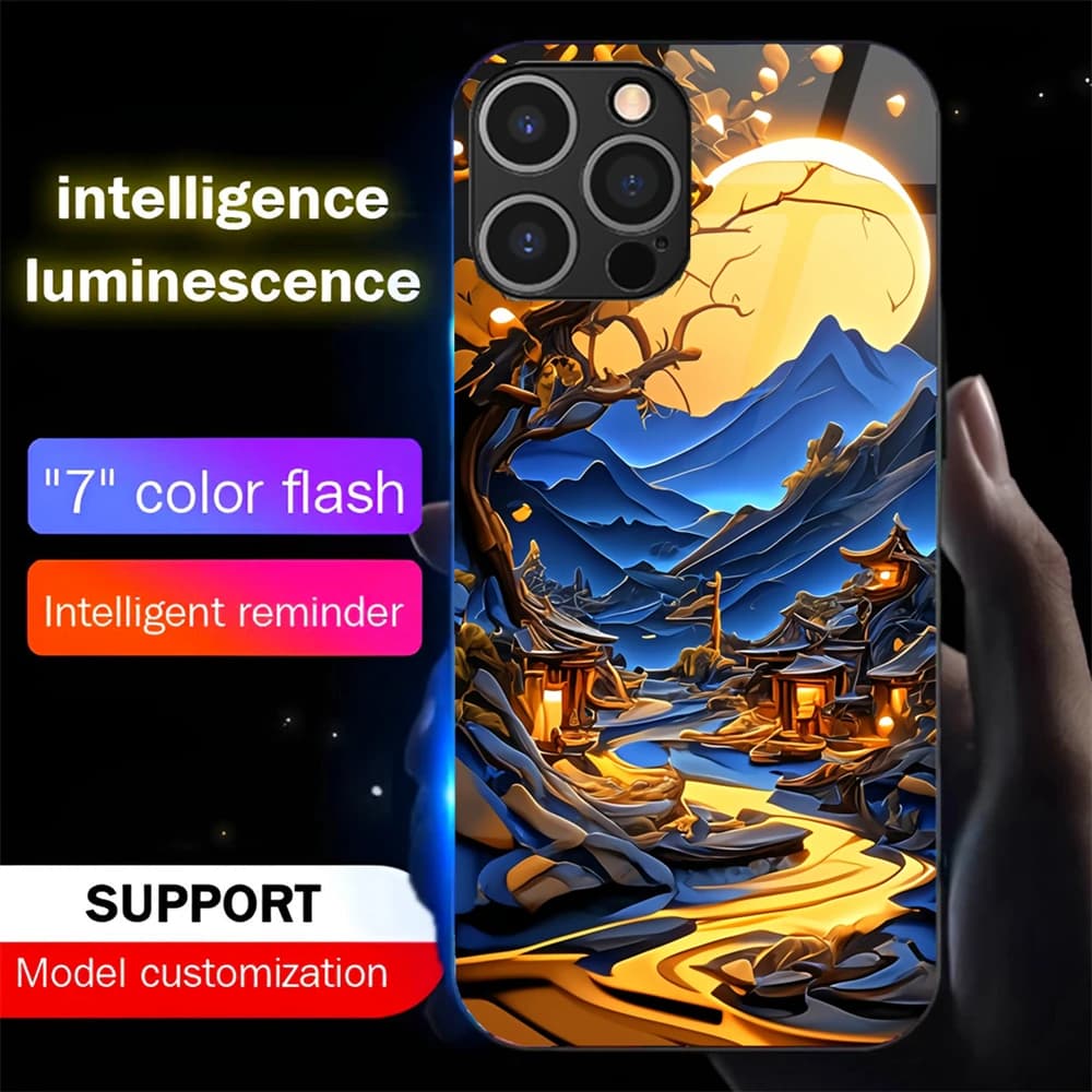 Punk Tree Sound Control LED Flash Cases For iPhone Air 17 16 E 15 14 13 12 11 Pro Max X XR Plus  Luminous Glass Cover