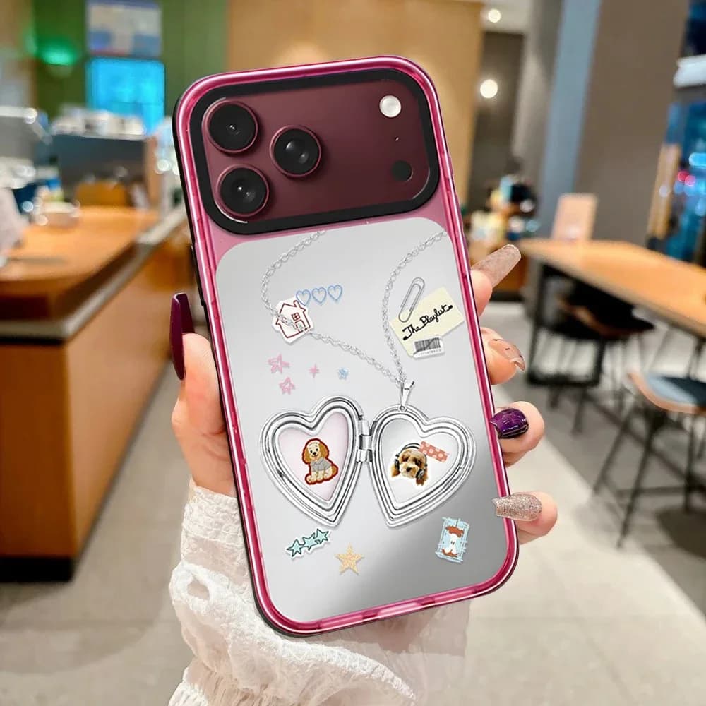 Creative Heart Puppy Necklace Impact Case - Mirror / Glaze Magnetic Cover: Compatible with IPhone 18 17 Pro Max 18Pro