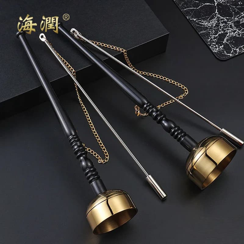 Straight handle to lead the chime, brass to lead the temple,Dharma aid to chanting Buddha, wooden fish, Buddha tool, hand chime