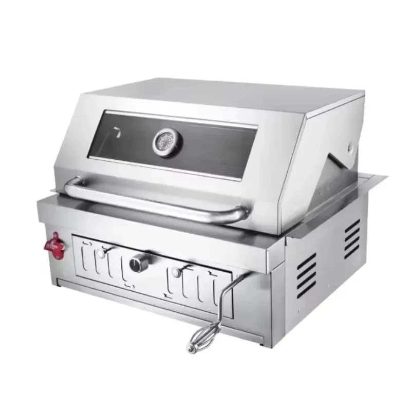 Portle charcoal grill with built-in outdoor kitchen setup, peect chicken barbecue parti