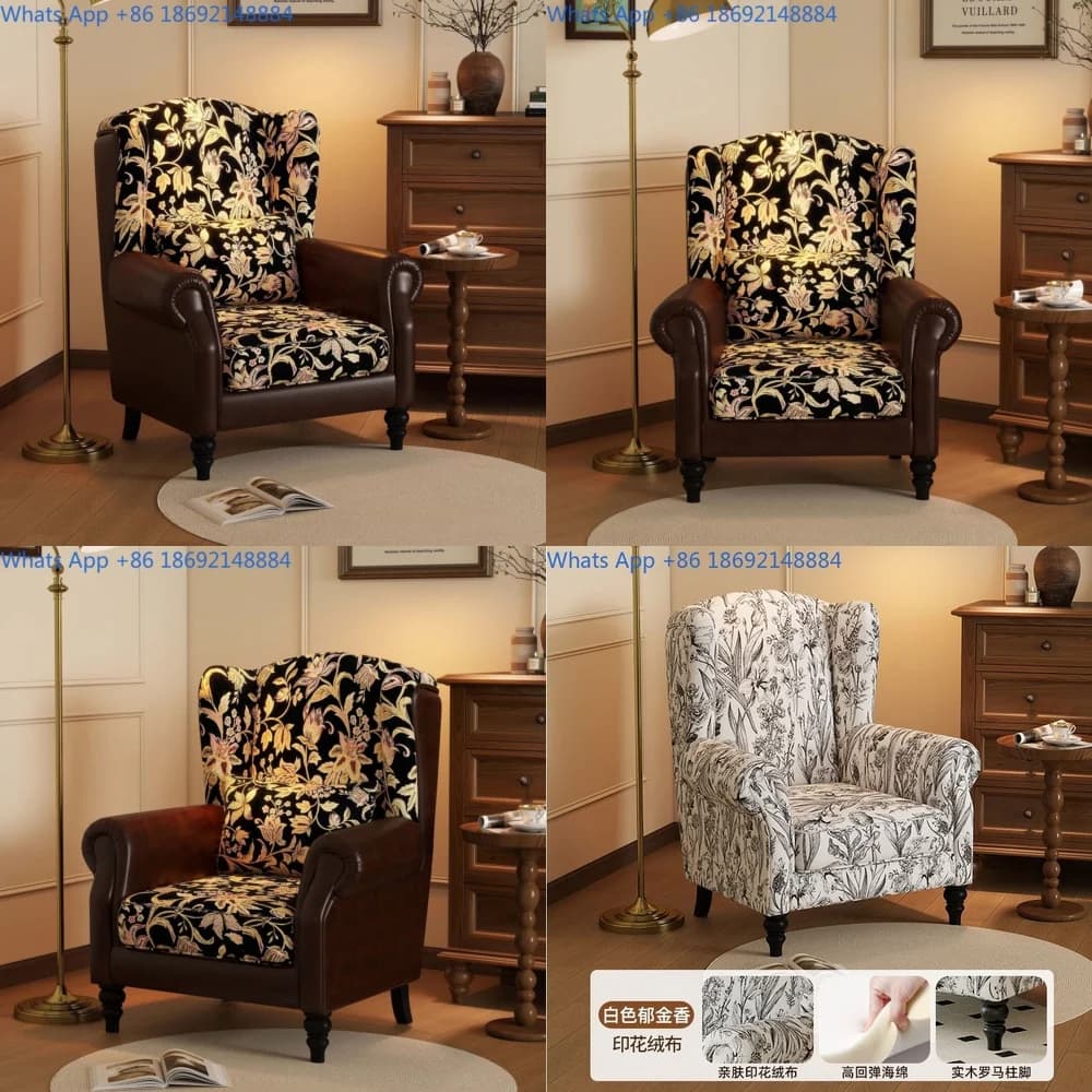 Single Sofa Chair Vintage Style American Tiger Chair Living Room Study Lounge Chair High Back Sofa for One Person
