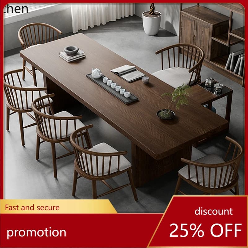 CZ Solid Wood Large Board Tea Table and Chair Set High-end Living Room Home Office Reception Tea Table