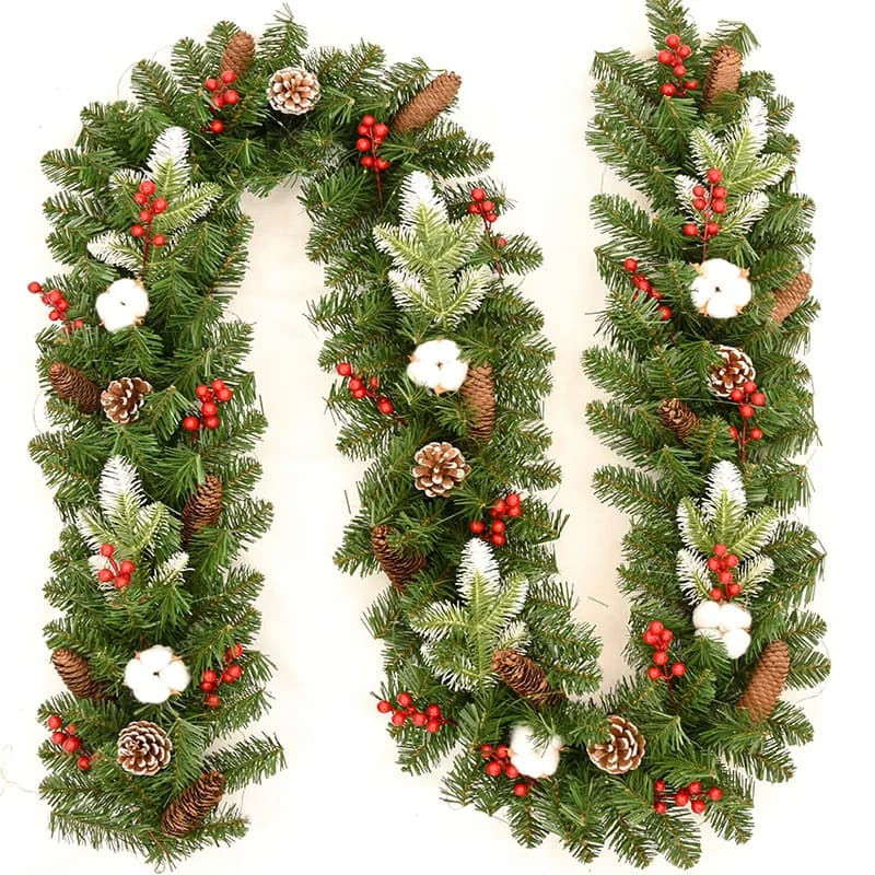 Christmas Rattan Glow Wreaths With Pinecones Red Berries Artificial Garland Xmas Tree Rattan Banner Wreath Decoration