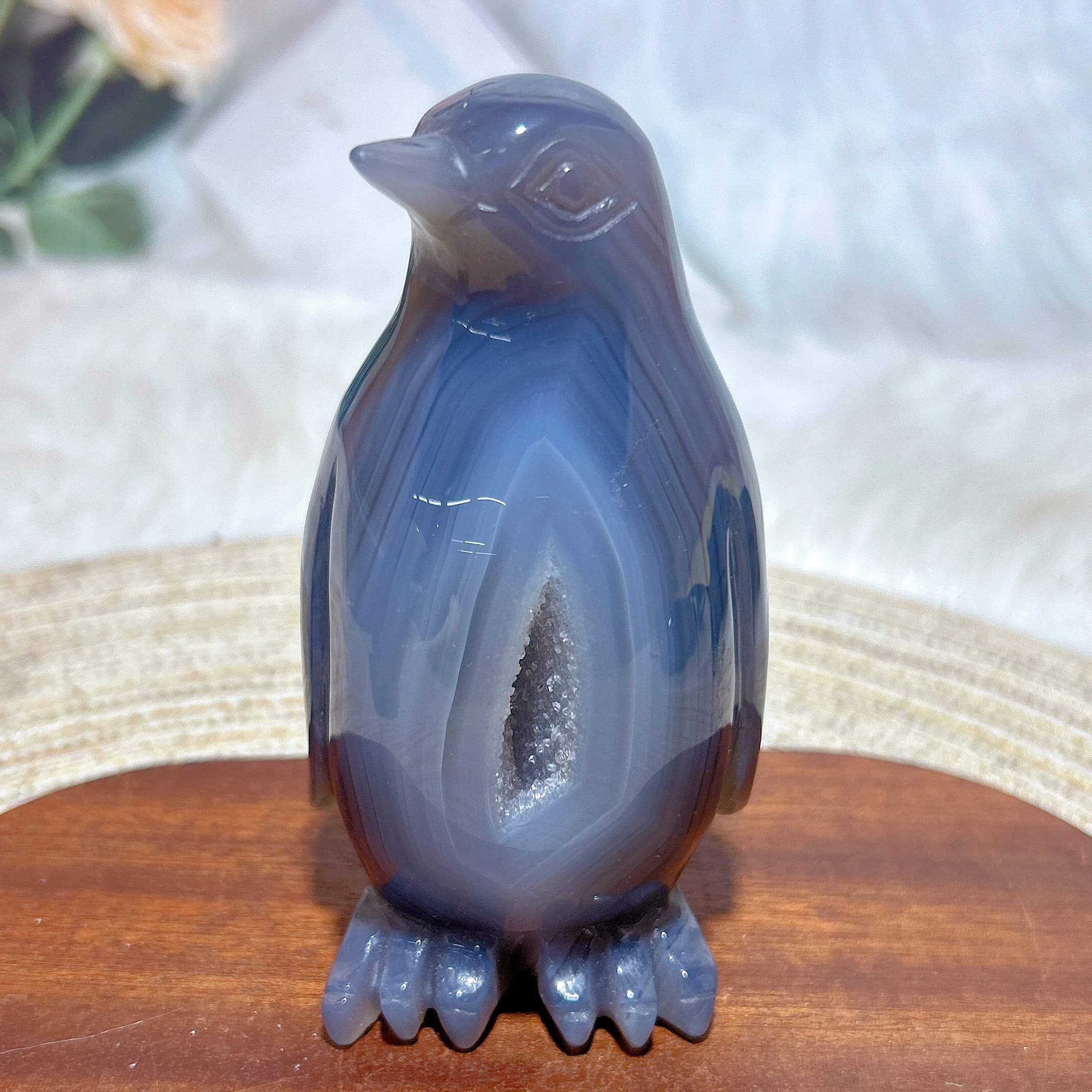 Healing Natural Crystal Agate Druzy Geode Penguin Carving High Quality Gemstones Energy Reiki Home Decorations Room Decor Gift