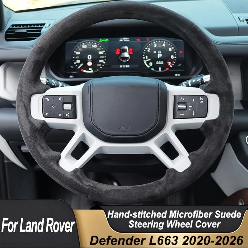 Custom Hand Stitched Black Microfiber Suede Non-slip Car Steering Wheel Cover For Land Rover Defender L663 2020-2026 2021 2022
