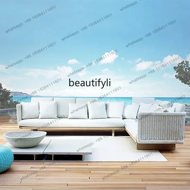 D30  Outdoor Sofa Outdoor Sunroom Rattan Furniture Nordic Simple Lazy Leisure Rattan Sofa Coffee Table Set