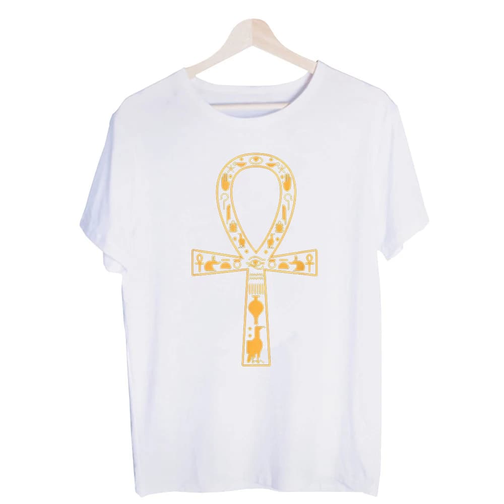 Men's Ancient Egyptian Ankh Symbol Graphic Tee, Short Sleeve Crew Neck T-Shirt for Casual Streetwear and Daily Wear