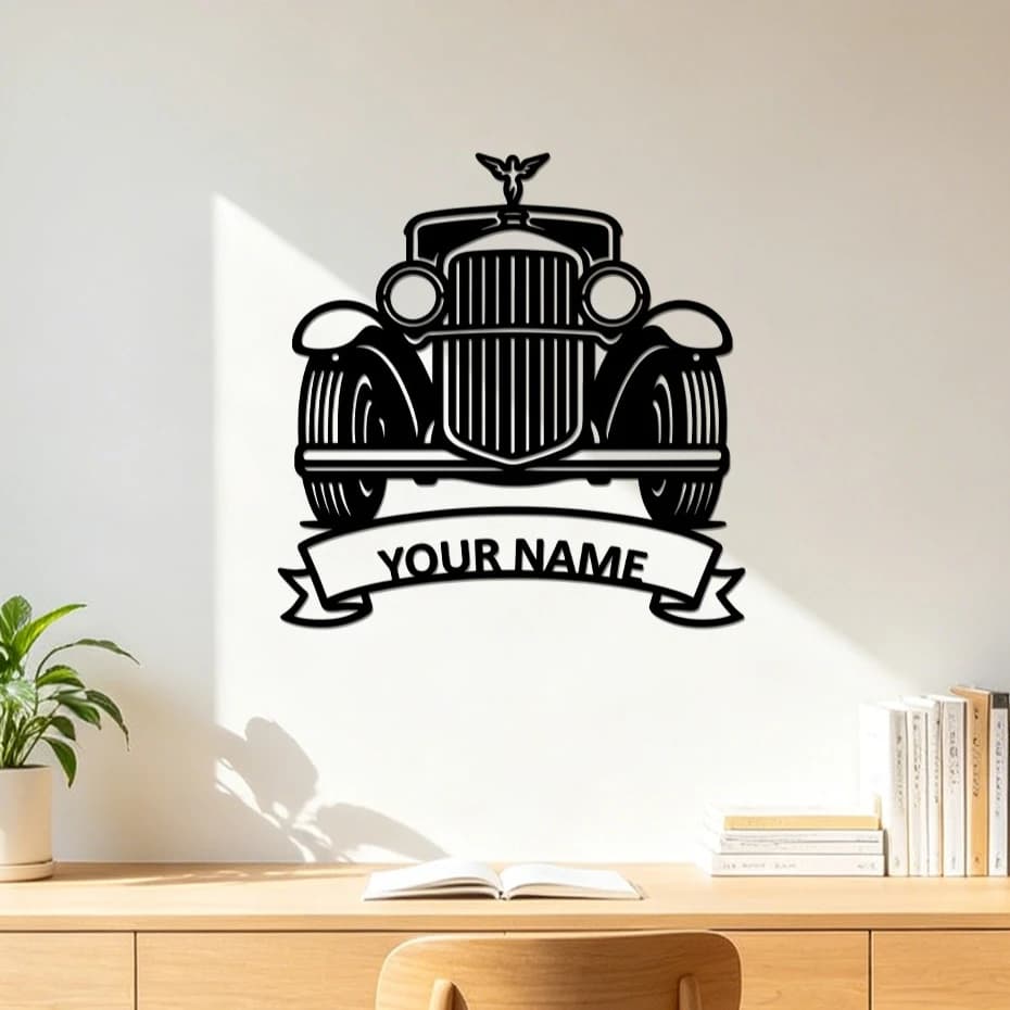 Personalized Vintage Old Car Metal Wall Art, Custom Name Classic Car Iron Hollow Sign, Garage Decor, Gift for Car Enthusiasts