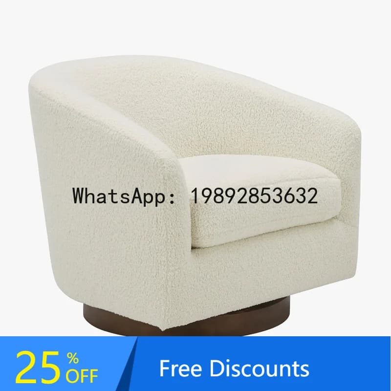 CZ Italian Style Rotating Sofa Chair Fabric Lambswool Solid Wood Leisure Chair Coffee Shop Curved Single Chair