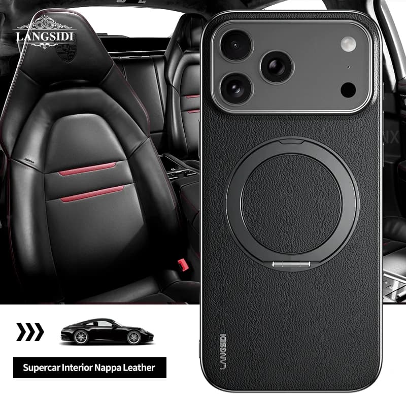 Leather for Magsafe Case for iPhone 17 Pro Max Air 17Pro Luxury Lens Protection Magnetic Ring Holder Phone Back Cover
