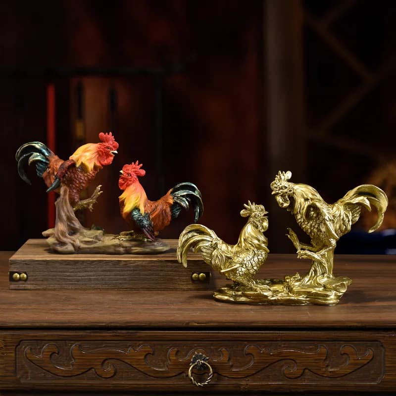 Golden Rooster Resin Sculpture Artwork Decoration Item for Outdoor Garden