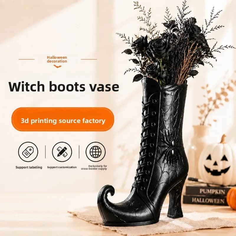 Halloween Witch Boot Shaped Vase – Creepy Boot Flower Vase Decor Figurine, Perfect Spooky Tabletop Ornament for Holiday