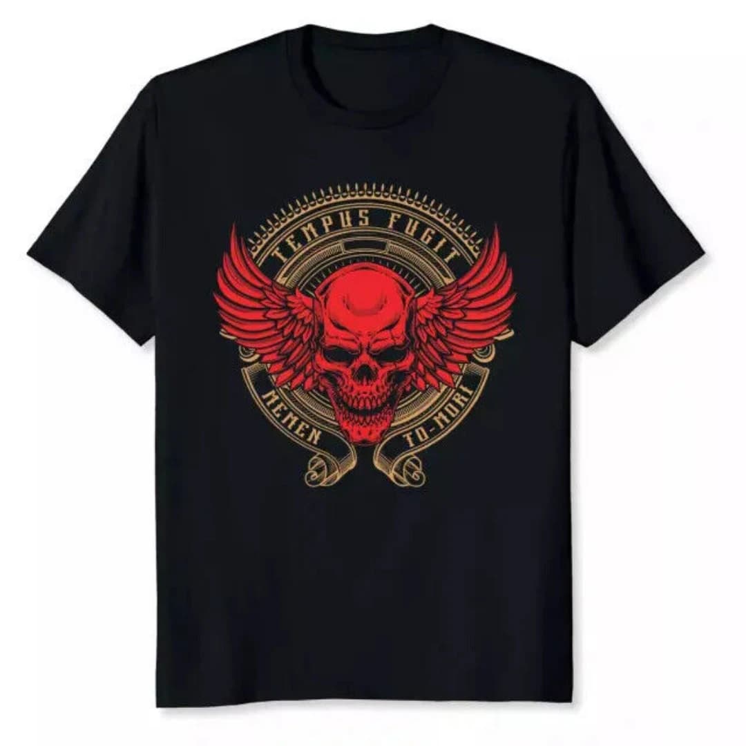 Memen To Mori | Tempus Fugit Latin "time Flies" Skull Vintage T-Shirt 100% Cotton O-Neck Short Sleeve Summer Casual Mens T-shirt