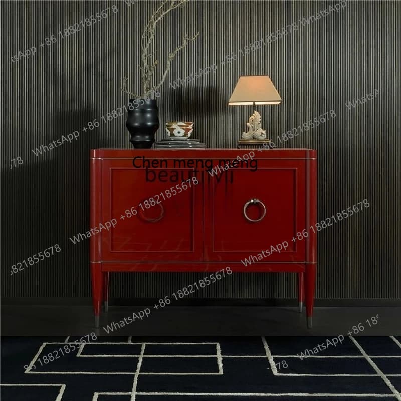 X light luxury door cabinet modern minimalist art burgundy solid wood decorative cabinet living room wall locker