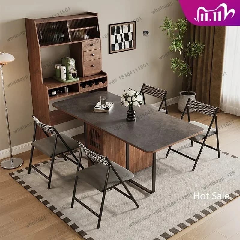 Modern folding dining table household small apartment dining table rock slab dining table and chairs solid wood designer