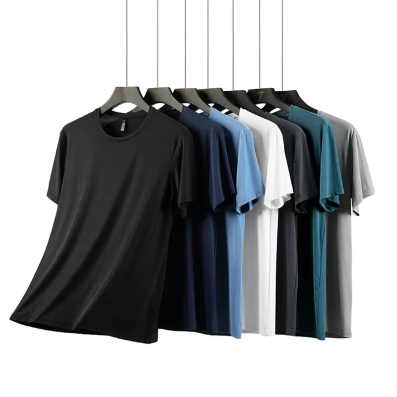 Men's Quick-drying Round Neck T-shirt Solid Marathon Running Training Gym Sport Shirt Tops Short Sleeve Fitness Male Big Size