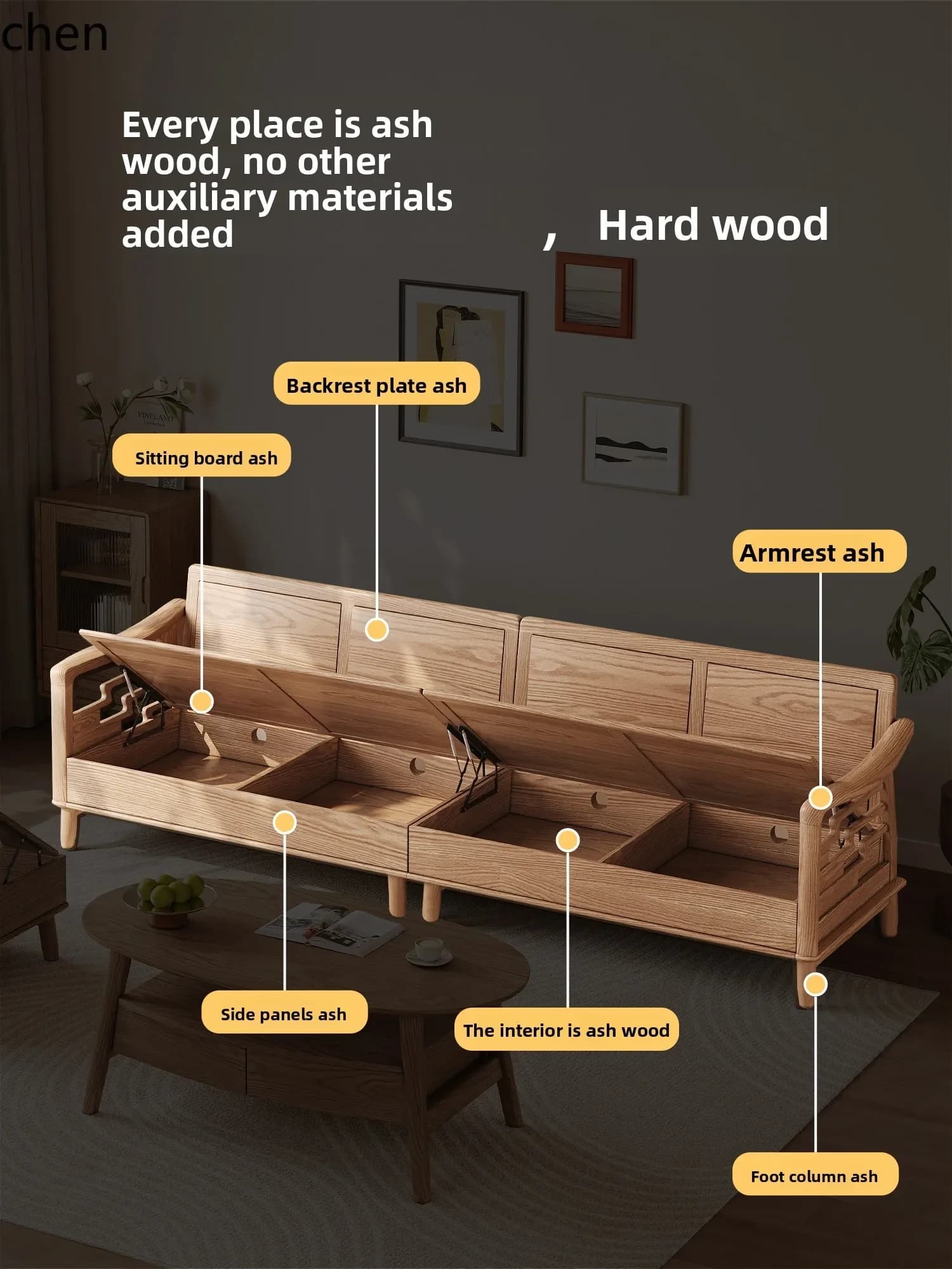 Solid Wood Sofa Set Modern Simple Small Apartment Living Room Winter Summer Dual-use High Box Storage Furniture