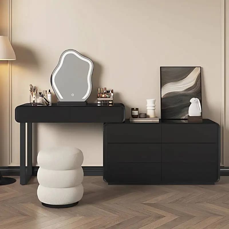 European Decor Makeup Vanity Desk Wooden Drawer White Black Makeup Vanity Desk Mirror Corner Komody Master Bedroom Furniture