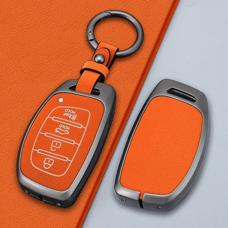 Zinc Alloy Leather Car Key Case Cover Fob Holder for Hyundai Tucson Santa Fe Rena Sonata Elantra Creta Ix35 Ix45 I10 I30 I40