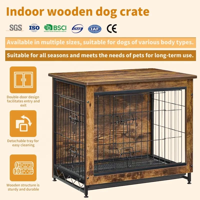 Brown Dog Crate Furniture Side End Table Modern Kennel Custom Luxury  Pet Dogs Indoor Cage