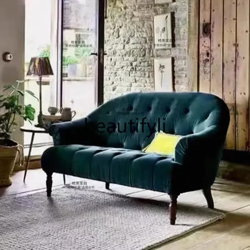 French buckle velvet fabric model room American double triple sofa retro sofa furniture