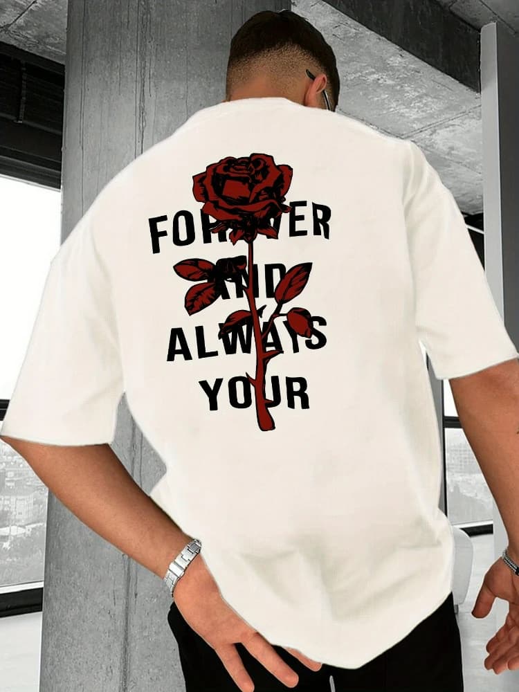 Rose Creative Print Casual pattern design-100% cotton summer O-neck short sleeve men's T-shirt.
