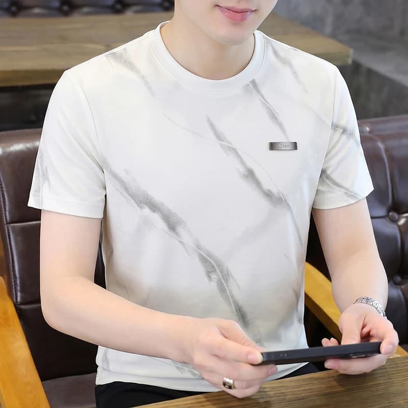 2026 Summer New Trend Youth Hit Short-Sleeved Cotton Blended Jacquard Plaid Round-neck Short-Sleeved T-shirt