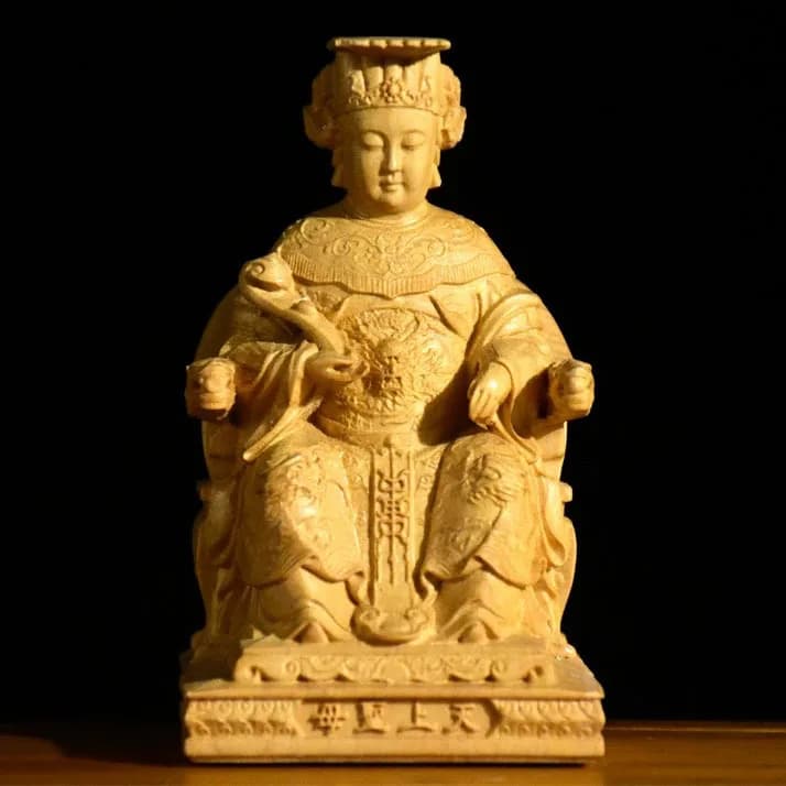 CZ boxwood carving Mazu statue ornament solid wood carving home Poseidon heaven Virgin Crafts