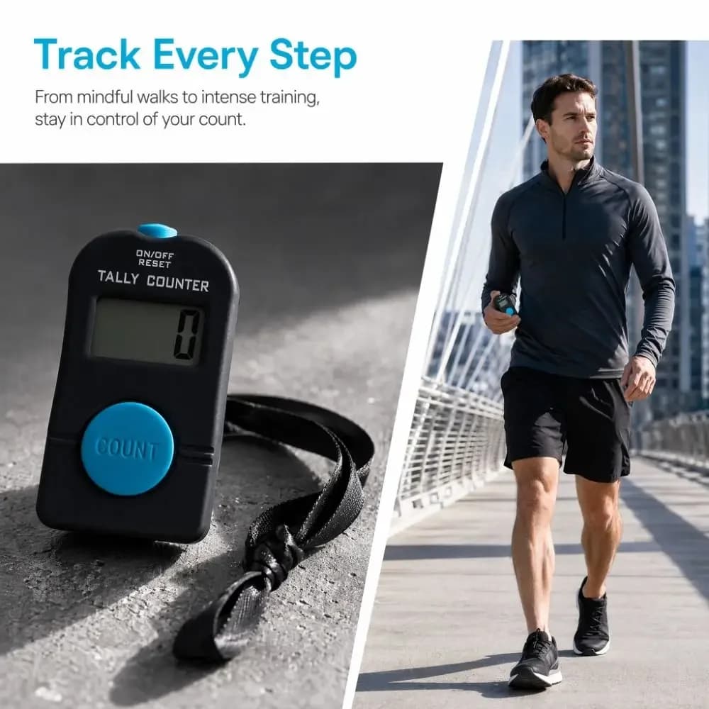 4-Digit Digital Hand Tally Counter 9999 Count Mini Electronic Step Counter with Replaceable Battery and Sound