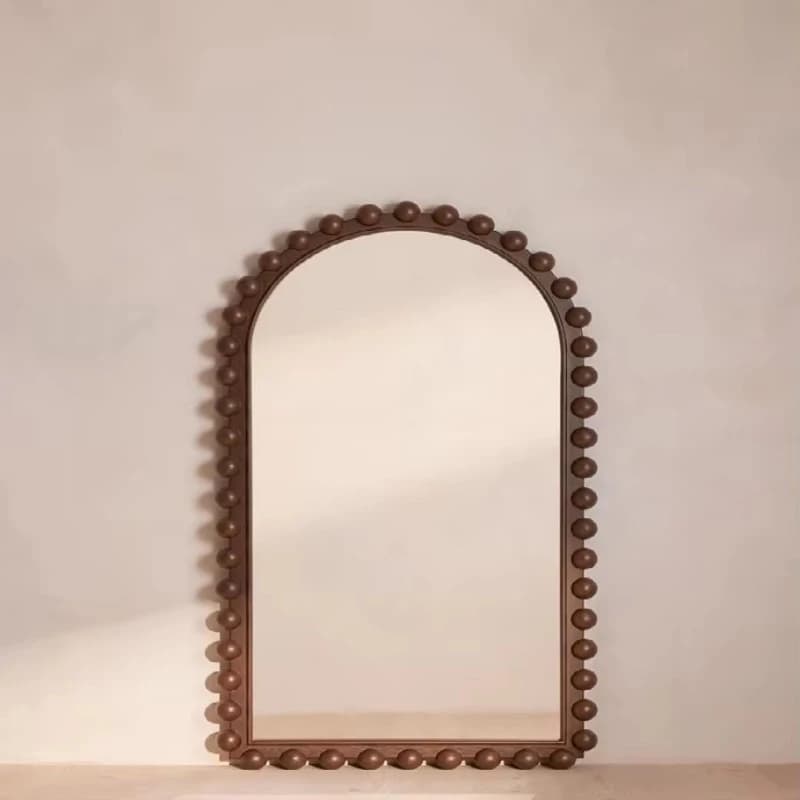 Beaded decorative dark wood grain full-body mirror arched vanity mirror