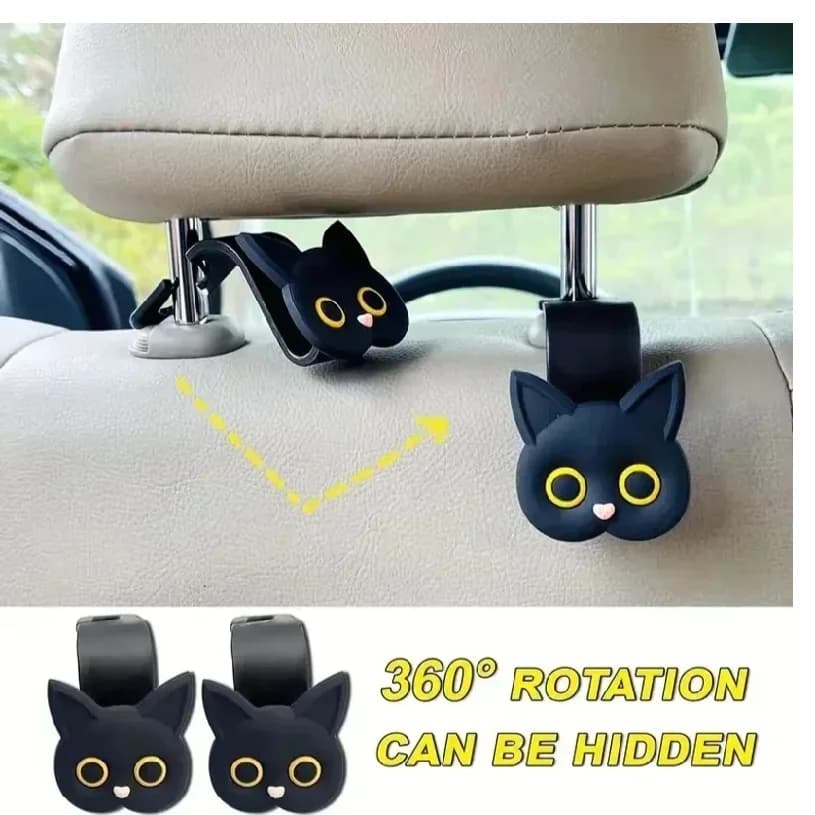 Cute Cartoon Cat Car Seat Headrest Hook - Universal Vehicle Storage Organizer for Handbags Wallets and Jackets - Cute Ca