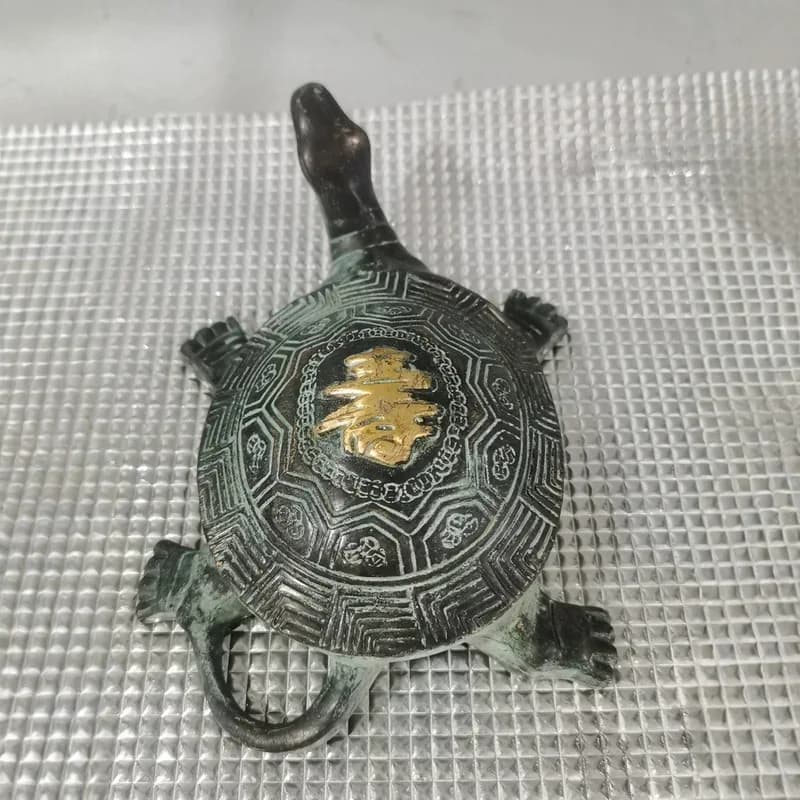 Vintage Distressed Bronze Antique Craft Collectible (Longevity Turtle) Ornament