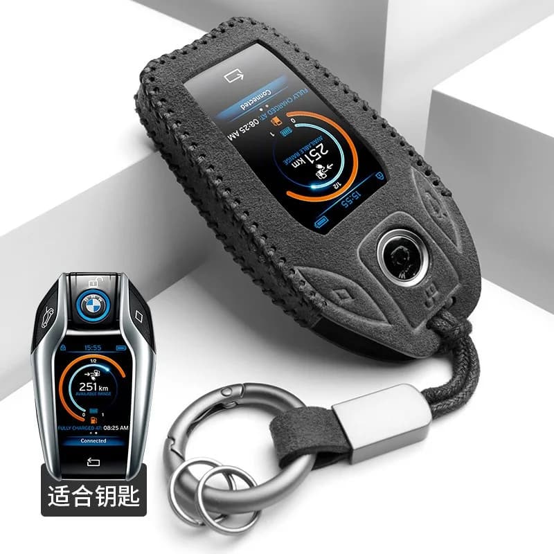 For BMW LCD Suede Key Fob Cover for 7 Series 730Li/740, 530Le, 6 Series GT, X5, X6, X7 - Premium Protective Case
